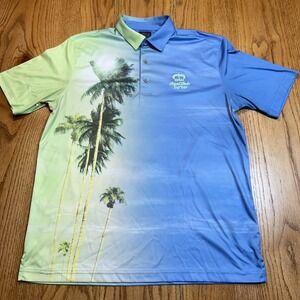 Greg‎ Norman ML75 Golf Polo Men's Medium Royal Links Golf Club Beach Palm Trees